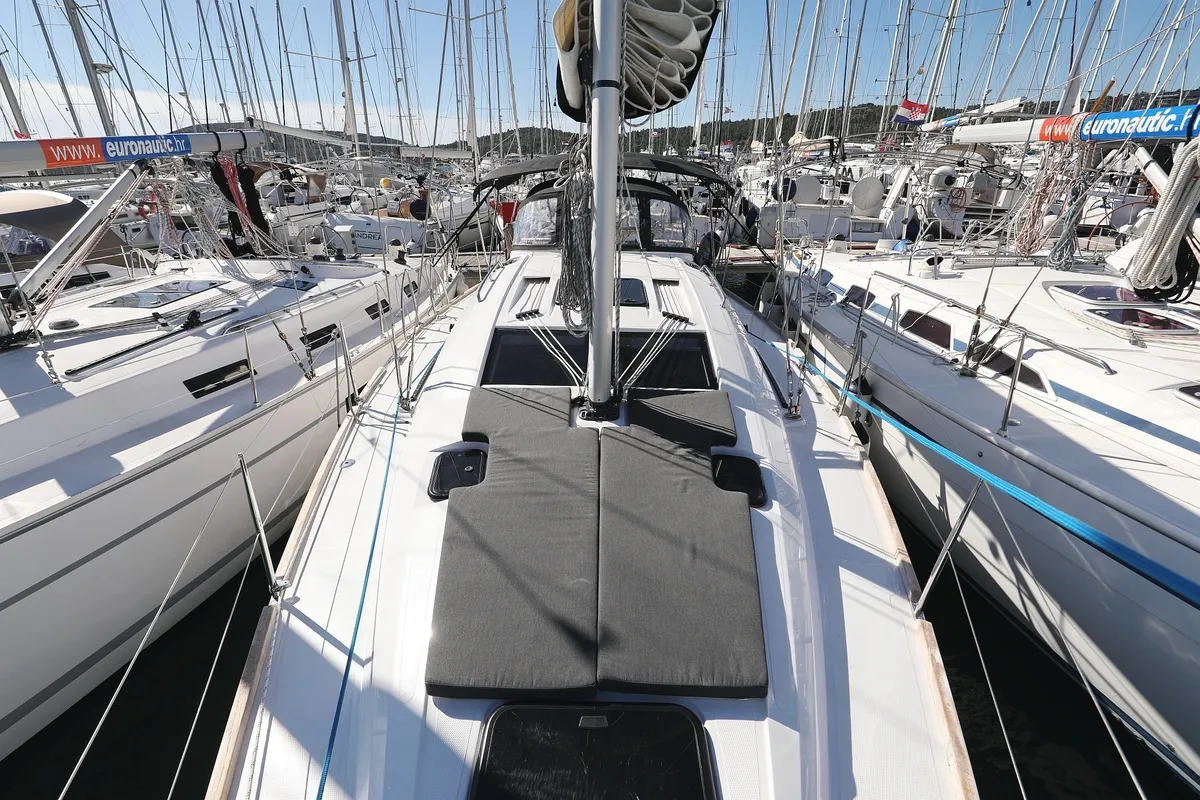 Deck of Eliana, a Elan Impression 40.1 sailboat at Pirovac, Croatia