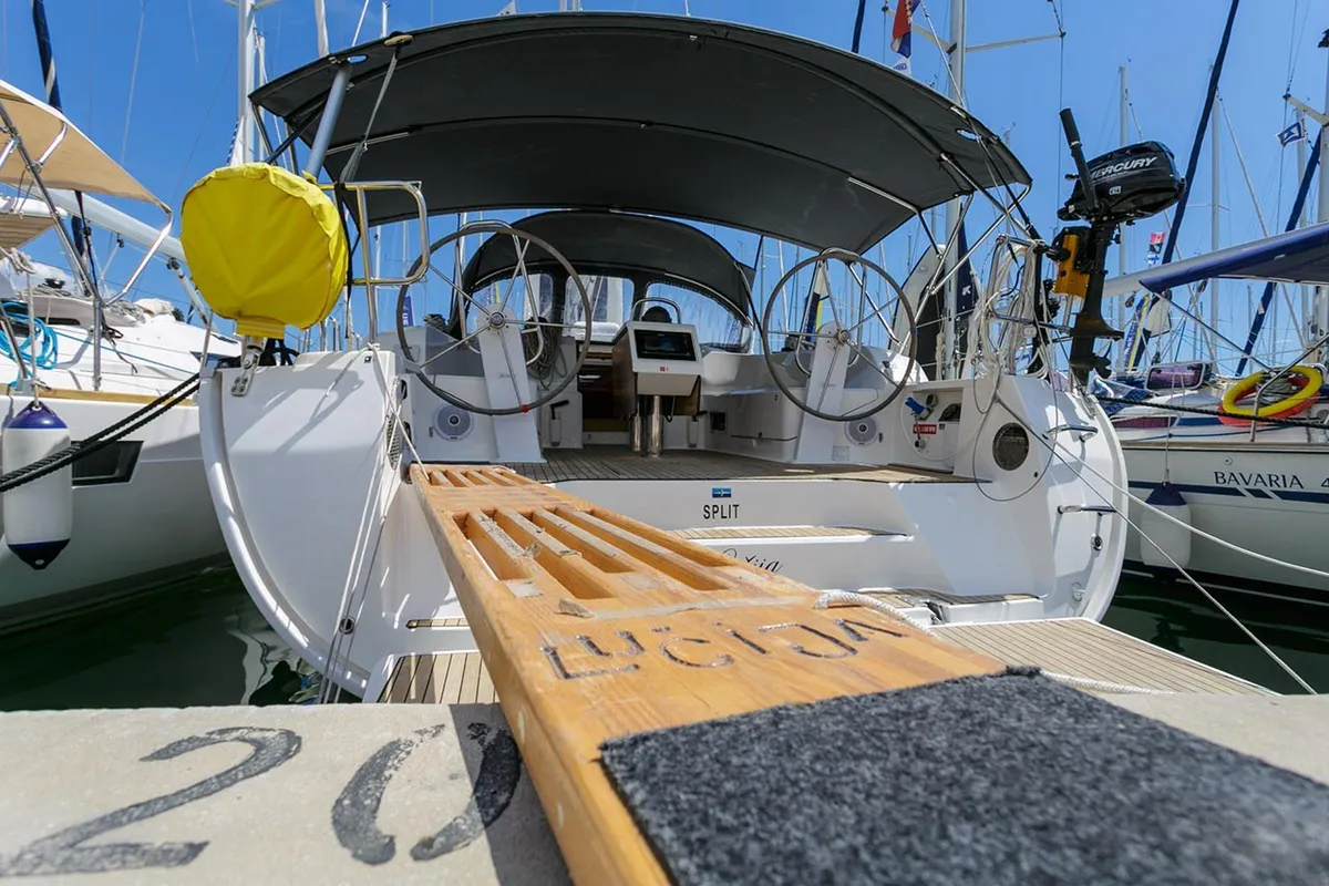 Cockpit of Lučija, a Bavaria Cruiser 46 sailboat at Split, Croatia