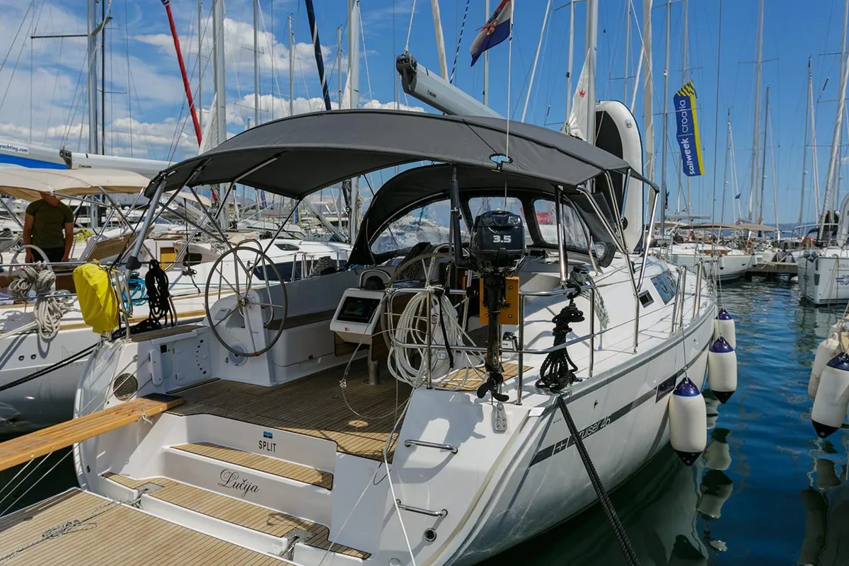 Cockpit of Lučija, a Bavaria Cruiser 46 sailboat at Split, Croatia
