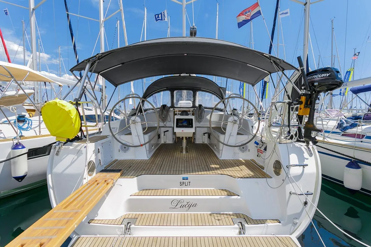 Cockpit of Lučija, a Bavaria Cruiser 46 sailboat at Split, Croatia