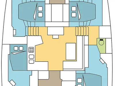 Floor plan of Madinina, a Lagoon 52 F - 4 + 2 cab. catamaran at Lavrion, Greece