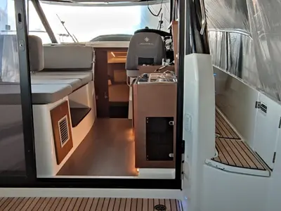 Salon of Gloria, a Jeanneau Merry Fisher 895 motorboat at Bacoli, Italy