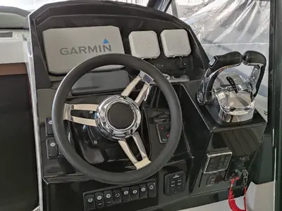 Cockpit of Gloria, a Jeanneau Merry Fisher 895 motorboat at Bacoli, Italy
