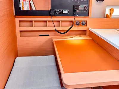 Salon of Aloha, a Jeanneau Sun Odyssey 410 sailboat at Kontokali, Greece