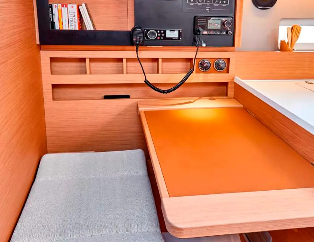 Salon of Aloha, a Jeanneau Sun Odyssey 410 sailboat at Kontokali, Greece