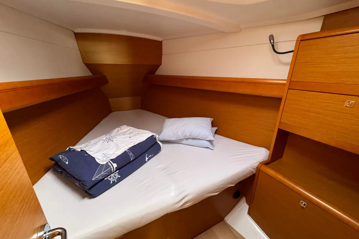 Cabin on Jeanneau Sun Odyssey 389, a sailboat at Sukošan, Croatia