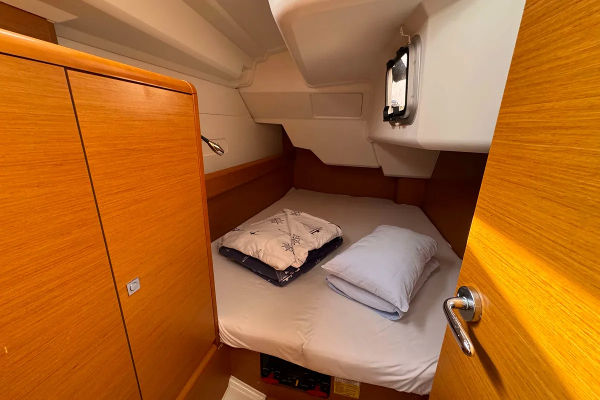 Cabin on Jeanneau Sun Odyssey 389, a sailboat at Sukošan, Croatia