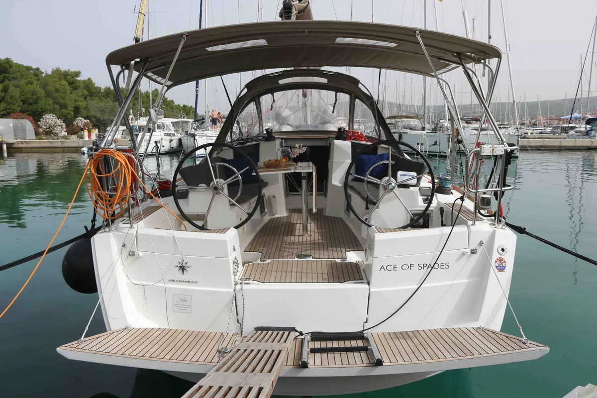 Cockpit of Jeanneau Sun Odyssey 389, a sailboat at Sukošan, Croatia