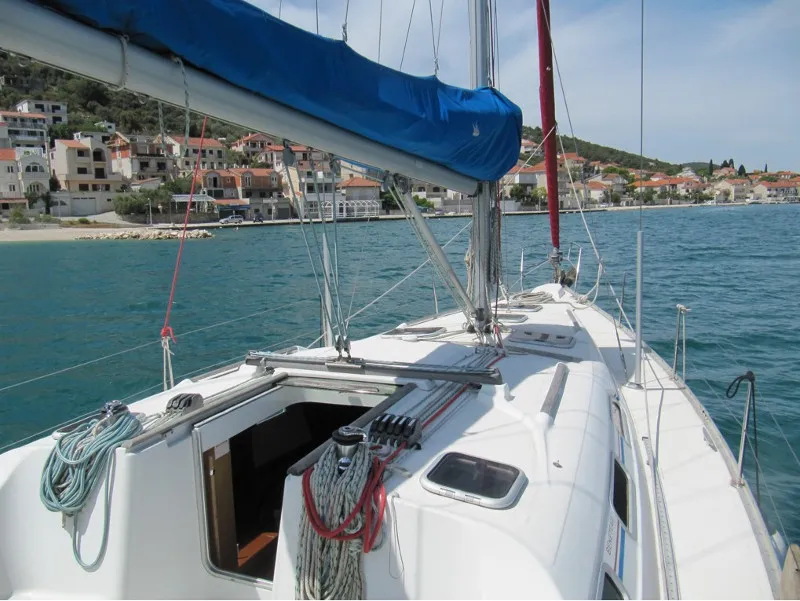Deck of Mare, a Beneteau Oceanis 393 sailboat at Općina Marina, Croatia