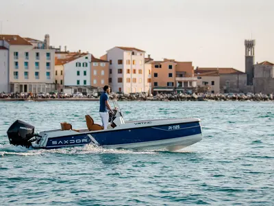 Exterior view of Vrtinc, a Saxdor 200 motorboat at Općina Sukošan, Croatia