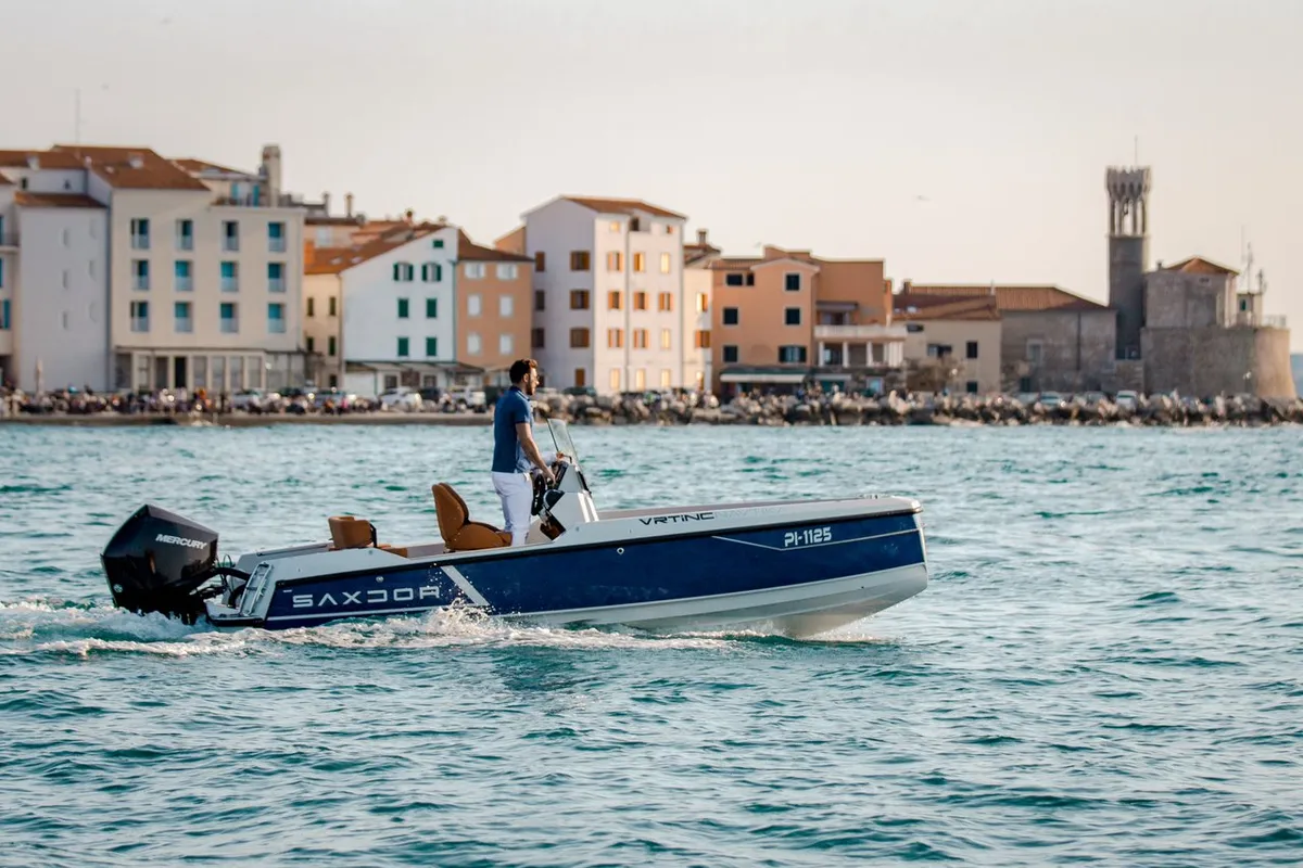 Exterior view of Vrtinc, a Saxdor 200 motorboat at Općina Sukošan, Croatia