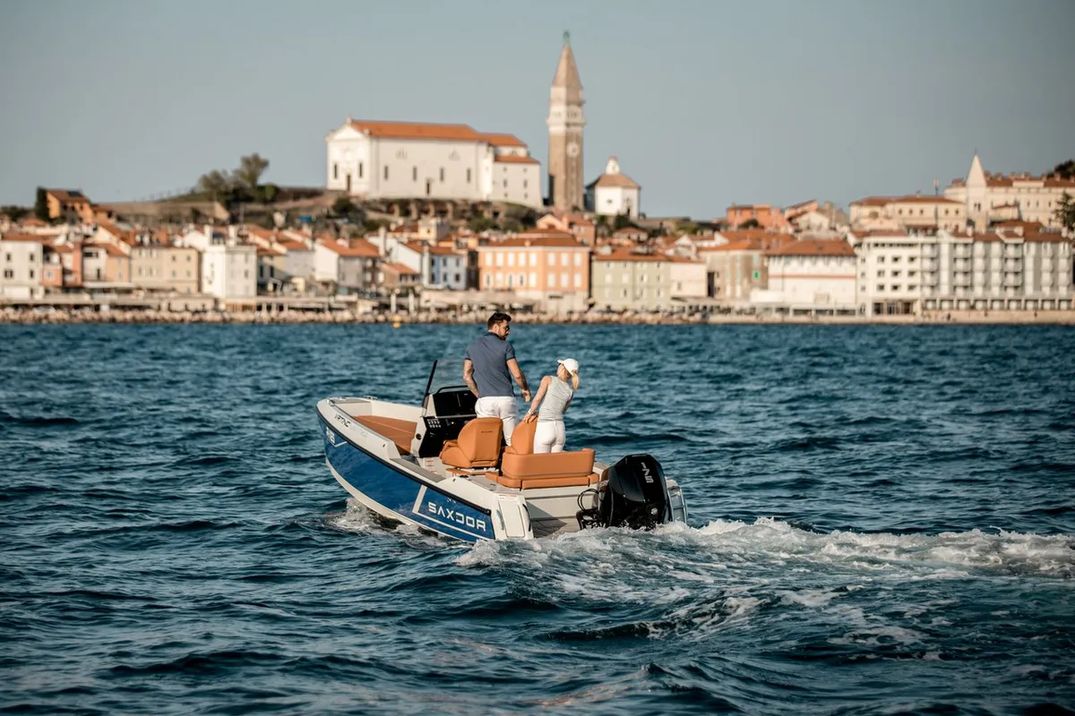 Exterior view of Vrtinc, a Saxdor 200 motorboat at Općina Sukošan, Croatia