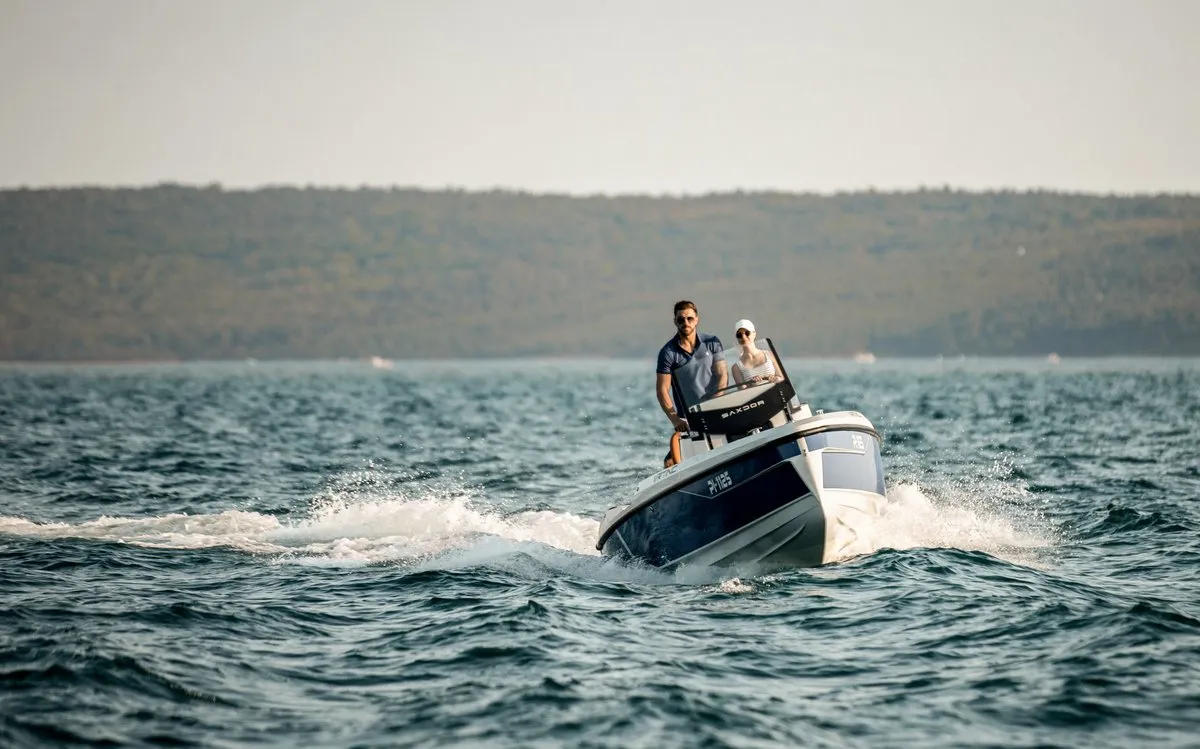 Exterior view of Vrtinc, a Saxdor 200 motorboat at Općina Sukošan, Croatia