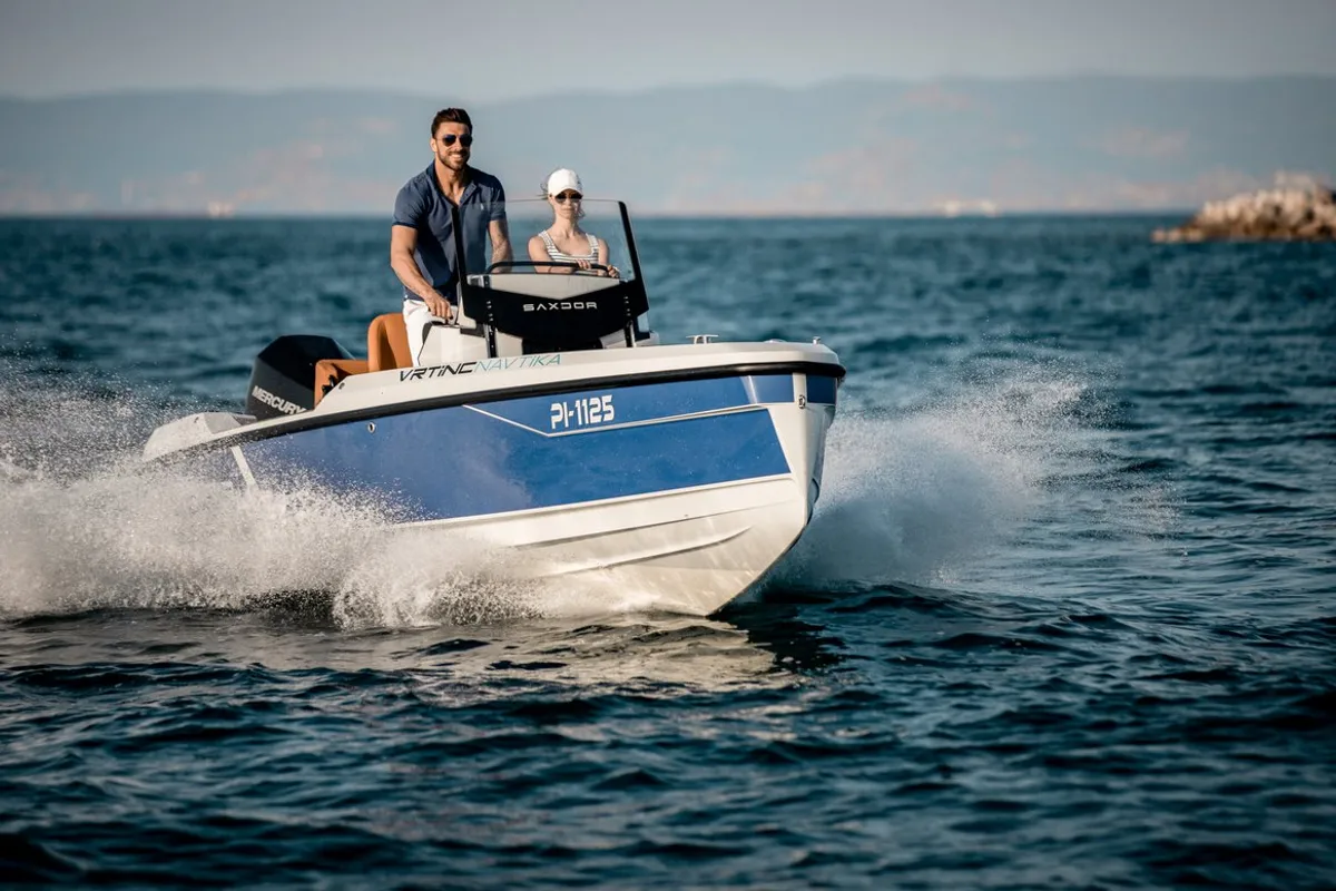 Exterior view of Vrtinc, a Saxdor 200 motorboat at Općina Sukošan, Croatia