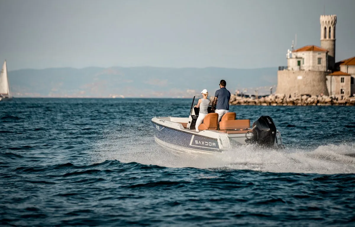 Exterior view of Vrtinc, a Saxdor 200 motorboat at Općina Sukošan, Croatia