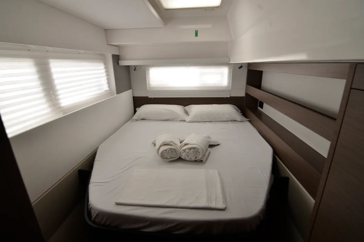 Cabin on Myg V, a Leopard 42 catamaran at Procida, Italy