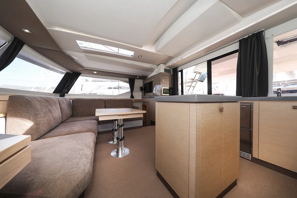 Salon of Tamara V, a Fountaine Pajot Saona 47 Quintet catamaran at Grad Trogir, Croatia