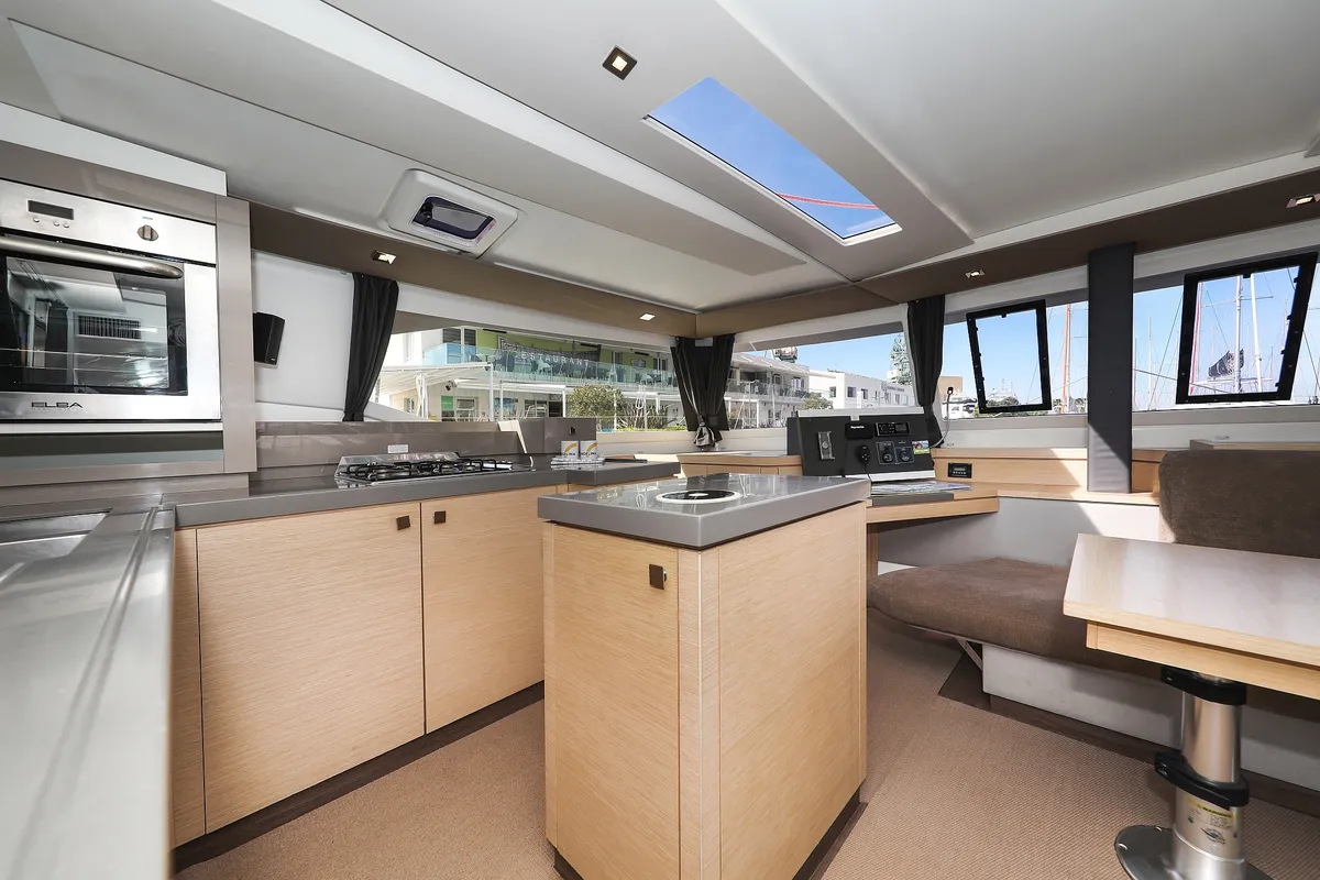 Galley of Tamara V, a Fountaine Pajot Saona 47 Quintet catamaran at Grad Trogir, Croatia