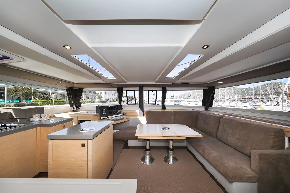 Salon of Tamara V, a Fountaine Pajot Saona 47 Quintet catamaran at Grad Trogir, Croatia
