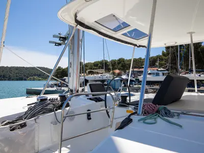 Cockpit of Manta Maris, a Lagoon 46 catamaran at Općina Medulin, Croatia