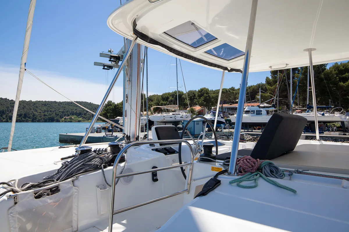 Cockpit of Manta Maris, a Lagoon 46 catamaran at Općina Medulin, Croatia