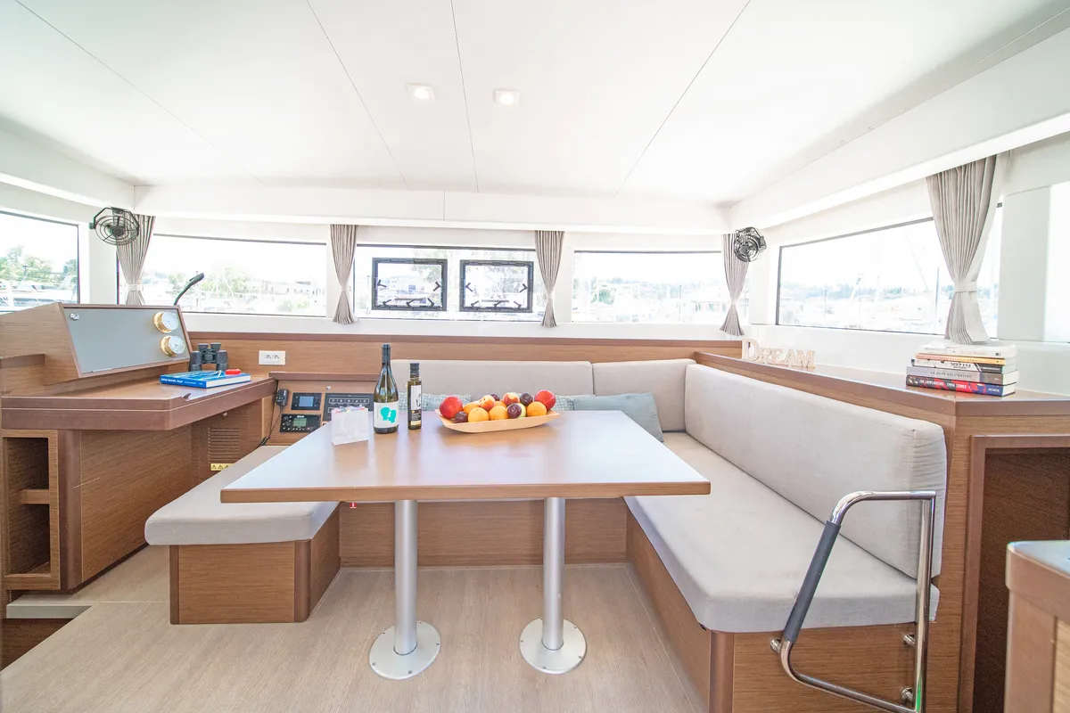 Salon of Thalasea, a Lagoon 40 catamaran at Kontokali, Greece