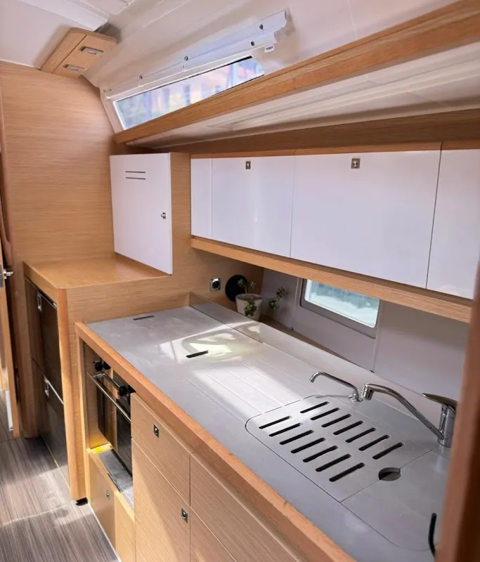 Galley of Theodora, a Dufour 390 sailboat at Preveza, Greece