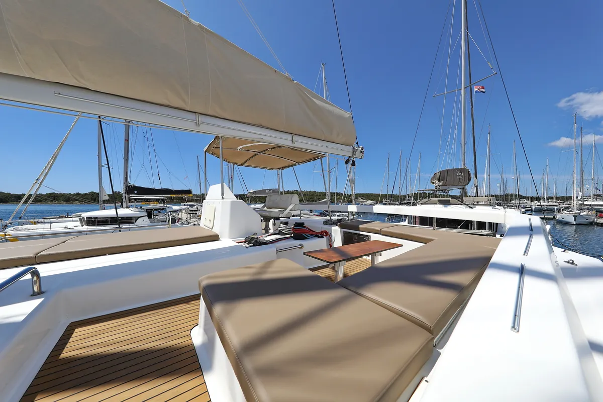 Deck of Be Mine, a Dufour 48 Catamaran catamaran at Općina Rogoznica, Croatia