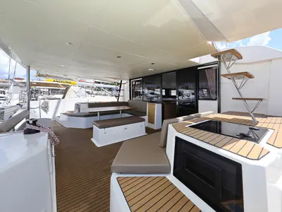 Deck of Be Mine, a Dufour 48 Catamaran catamaran at Općina Rogoznica, Croatia