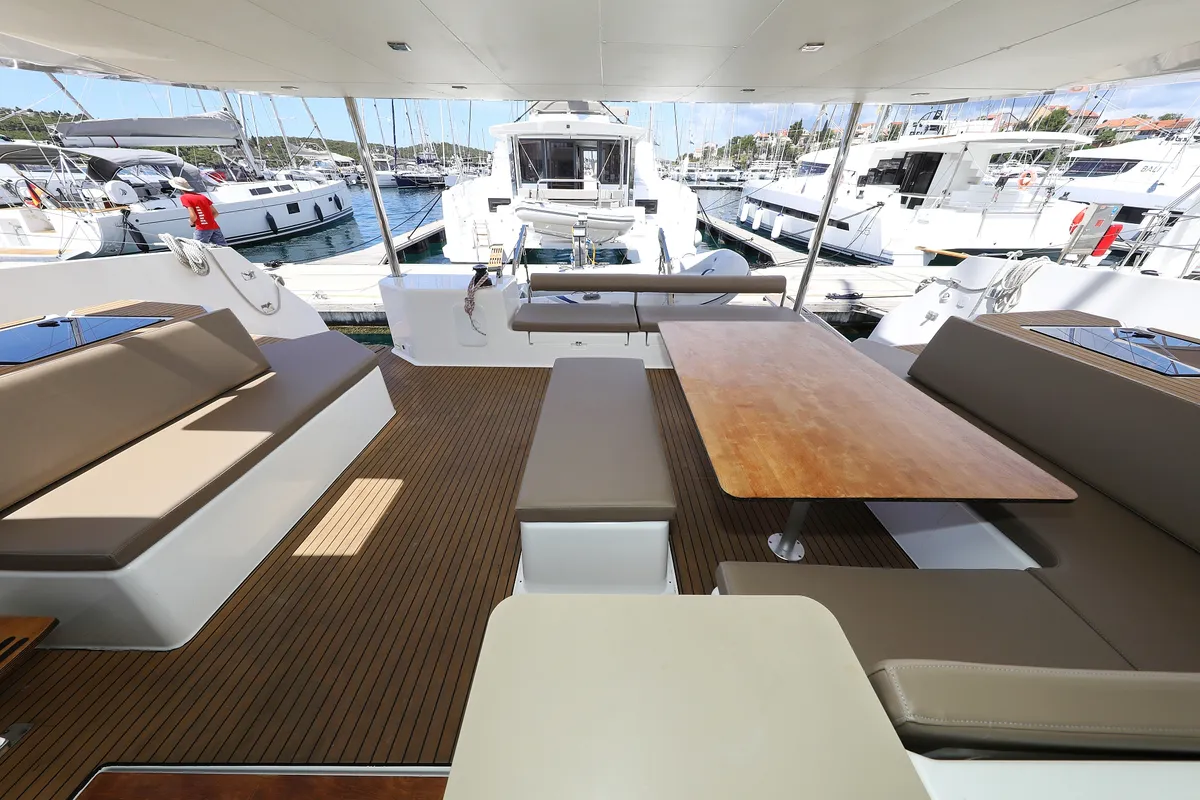 Deck of Be Mine, a Dufour 48 Catamaran catamaran at Općina Rogoznica, Croatia