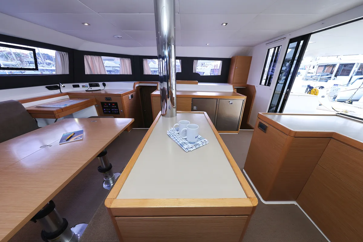 Salon of Be Mine, a Dufour 48 Catamaran catamaran at Općina Rogoznica, Croatia
