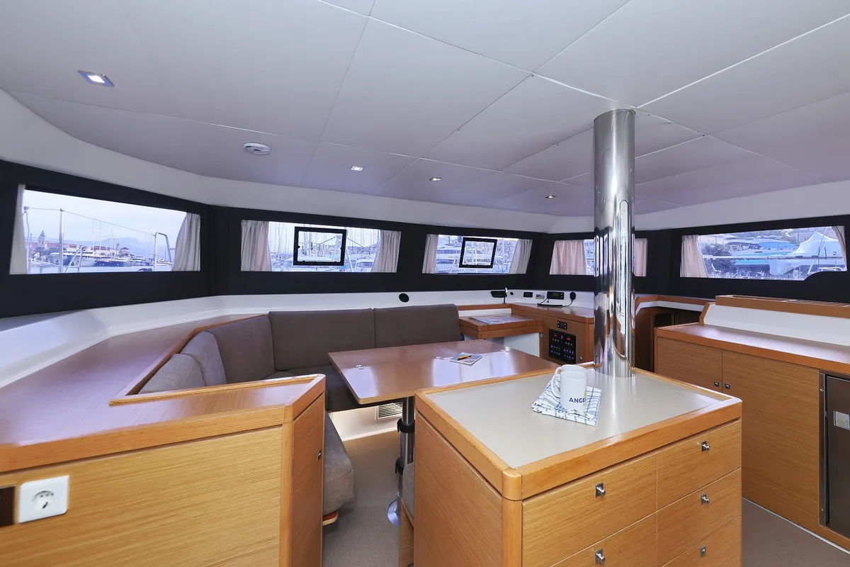 Salon of Be Mine, a Dufour 48 Catamaran catamaran at Općina Rogoznica, Croatia