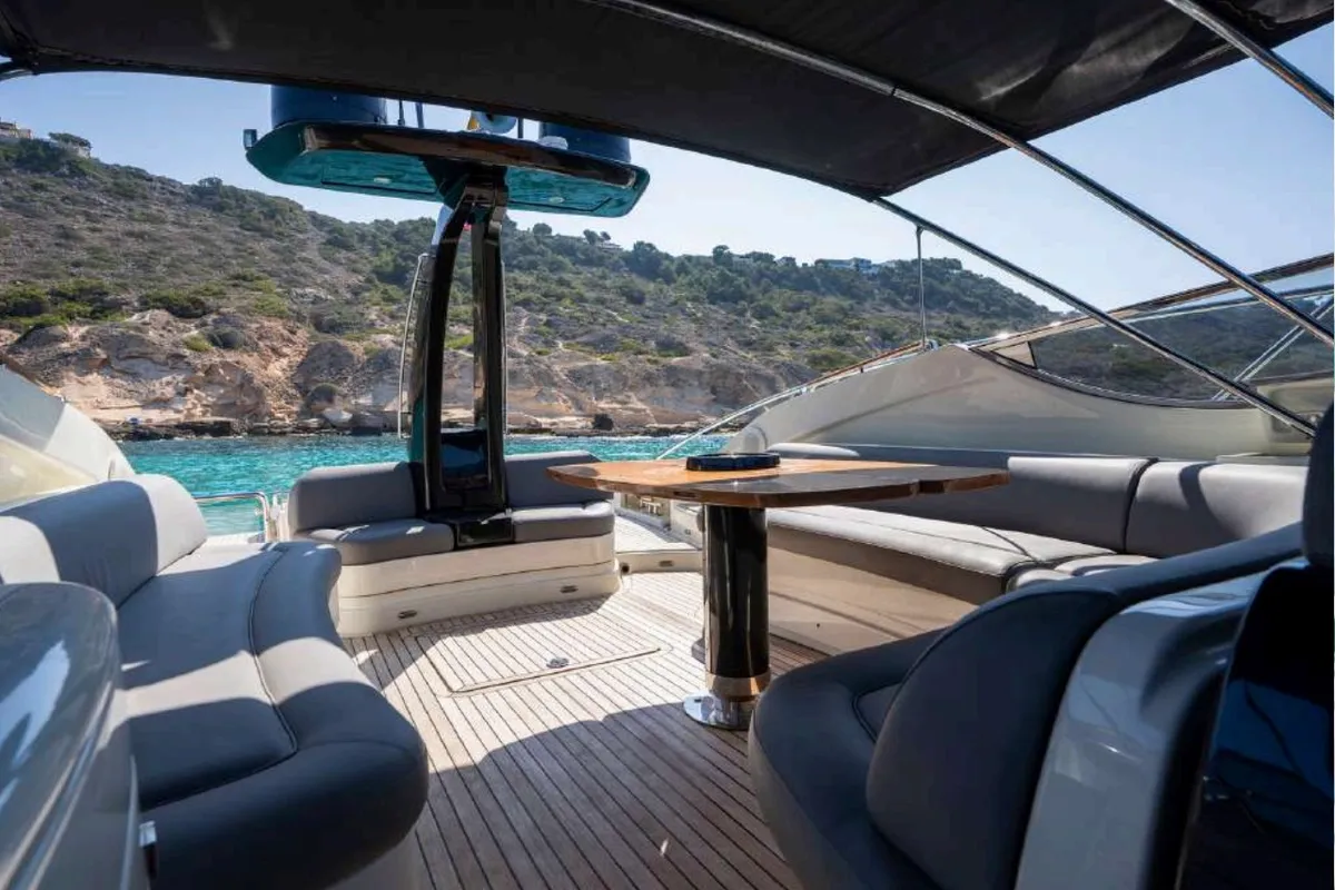 Deck of Headquarters, a Riva 63 Virtus motor yacht at Palma de Mallorca, Spain