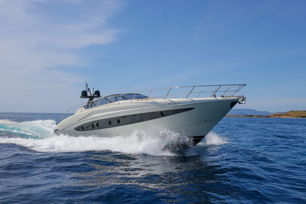 Exterior view of Headquarters, a Riva 63 Virtus motor yacht at Palma de Mallorca, Spain