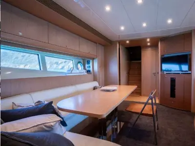 Salon of Headquarters, a Riva 63 Virtus motor yacht at Palma de Mallorca, Spain