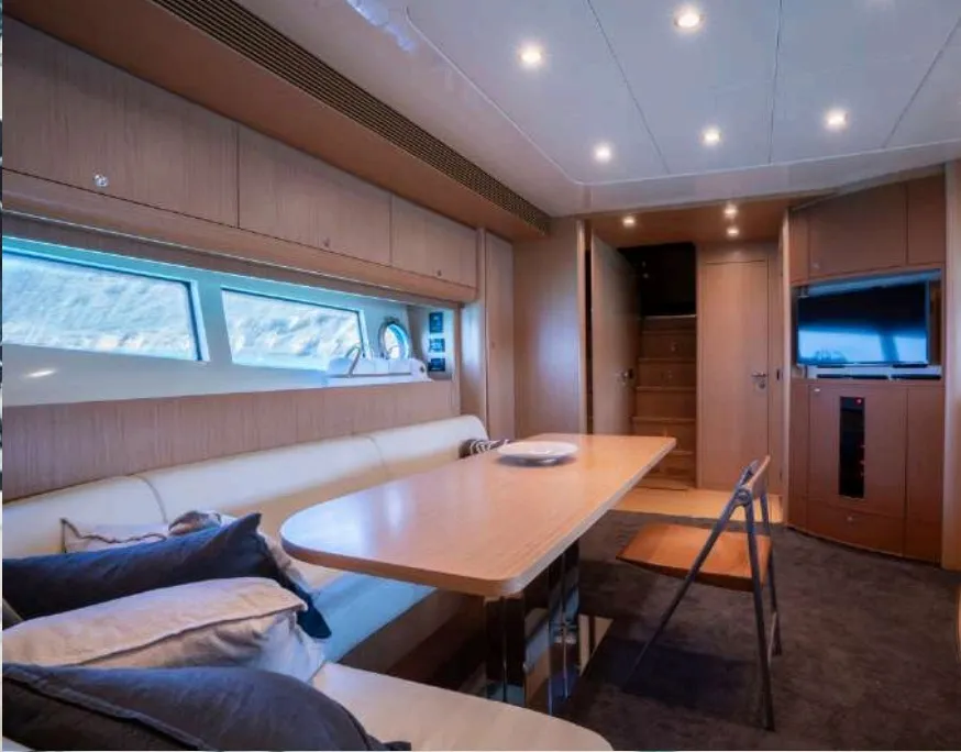 Salon of Headquarters, a Riva 63 Virtus motor yacht at Palma de Mallorca, Spain