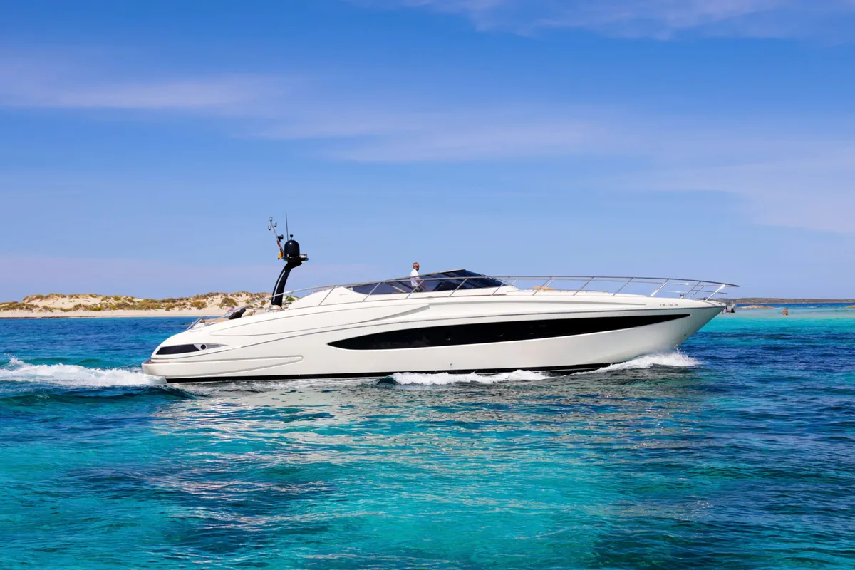 Exterior view of Headquarters, a Riva 63 Virtus motor yacht at Palma de Mallorca, Spain