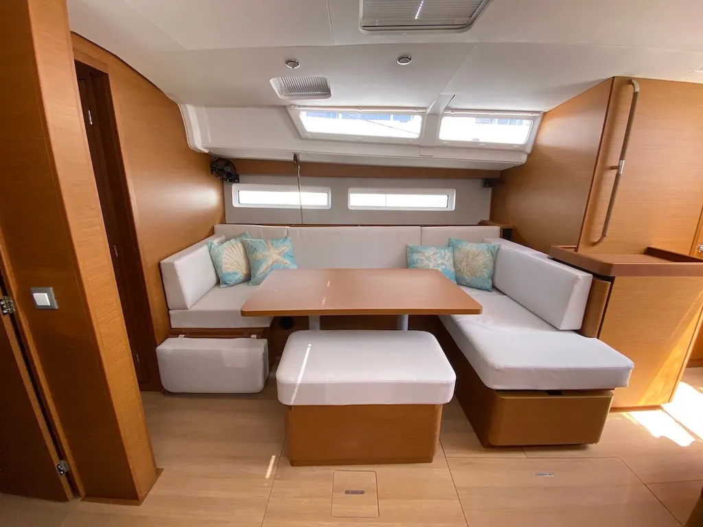 Salon of Jeanneau Sun Odyssey 490, a sailboat at Šibenik, Croatia