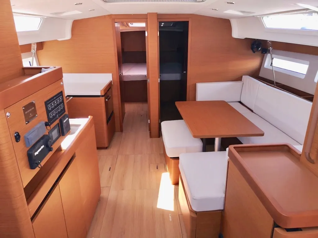 Salon of Jeanneau Sun Odyssey 490, a sailboat at Šibenik, Croatia