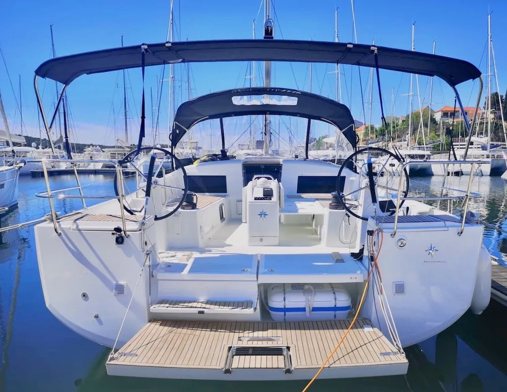 Exterior view of Jeanneau Sun Odyssey 490, a sailboat at Šibenik, Croatia