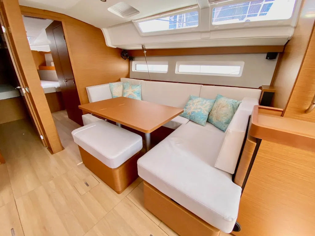 Salon of Jeanneau Sun Odyssey 490, a sailboat at Šibenik, Croatia