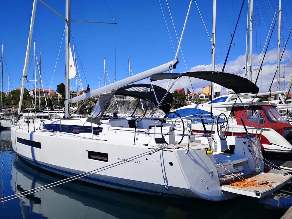 Exterior view of Jeanneau Sun Odyssey 490, a sailboat at Šibenik, Croatia