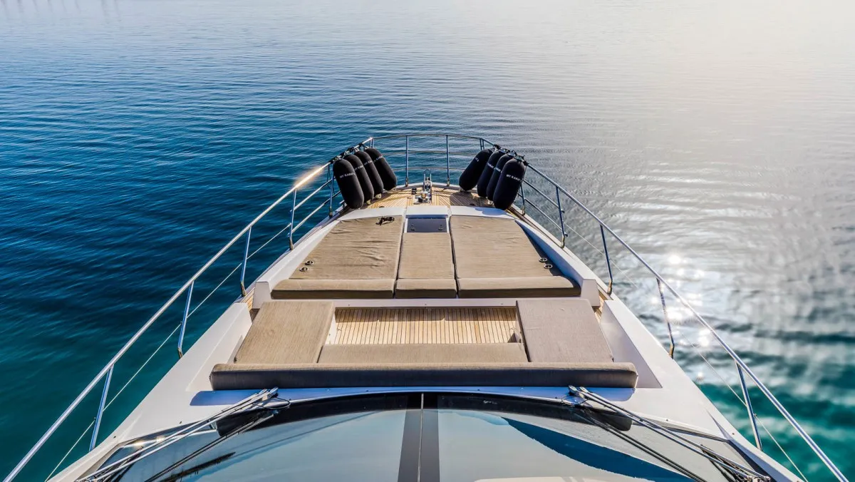 Deck of My Karat II, a Azimut 66 motor yacht at Grad Kaštela, Croatia
