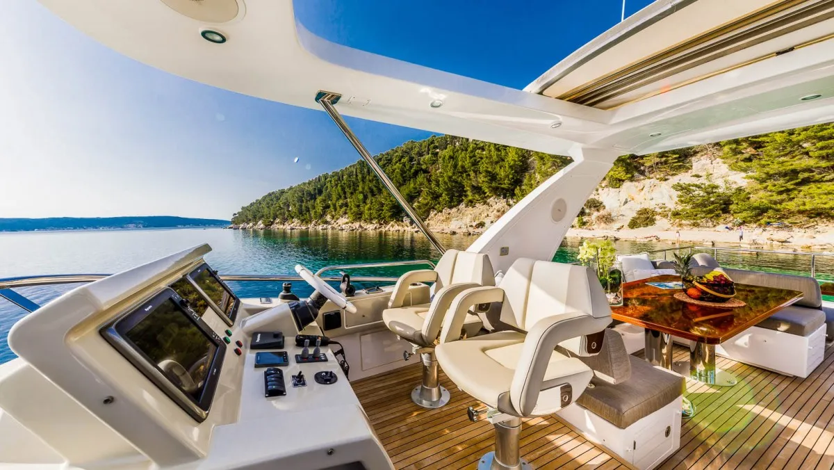 Cockpit of My Karat II, a Azimut 66 motor yacht at Grad Kaštela, Croatia