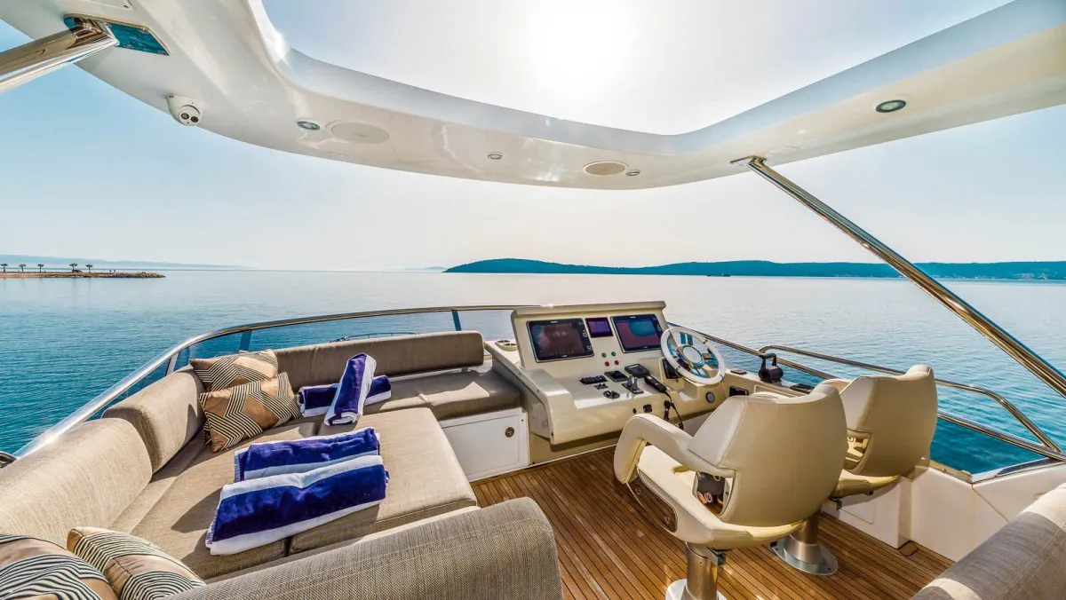 Cockpit of My Karat II, a Azimut 66 motor yacht at Grad Kaštela, Croatia