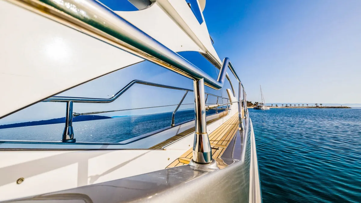 Deck of My Karat II, a Azimut 66 motor yacht at Grad Kaštela, Croatia