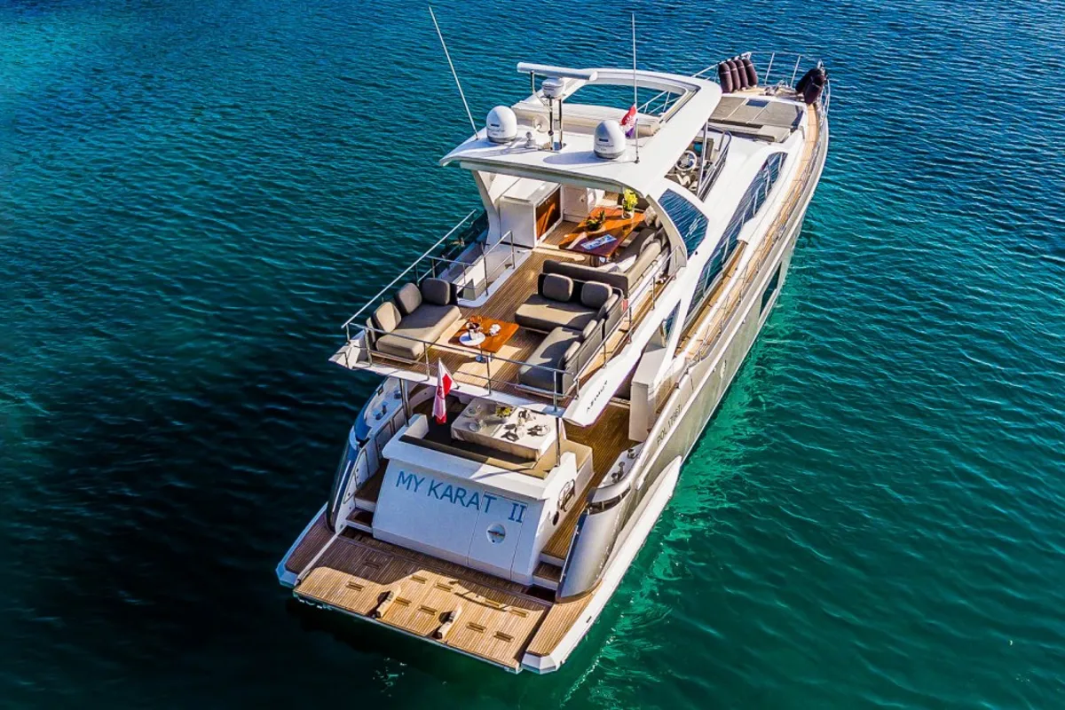 Exterior view of My Karat II, a Azimut 66 motor yacht at Grad Kaštela, Croatia