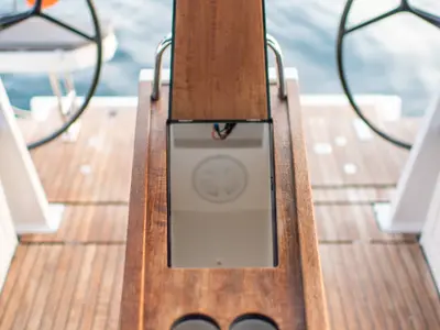 Deck of Karpouzi, a Bavaria C42 sailboat at Preveza, Greece