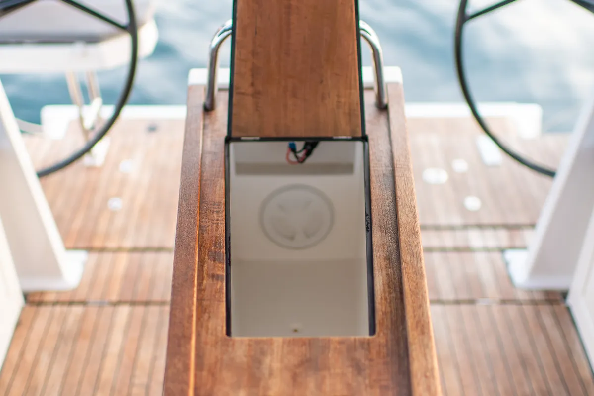 Deck of Karpouzi, a Bavaria C42 sailboat at Preveza, Greece