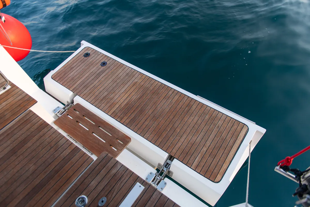 Deck of Karpouzi, a Bavaria C42 sailboat at Preveza, Greece